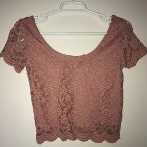 Dusty rose lace scalloped crop top!!